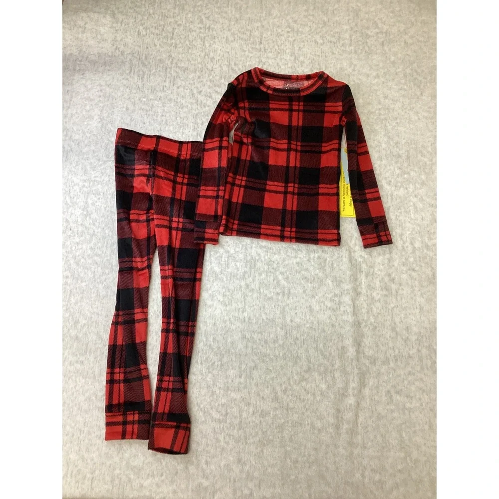 Cat & Jack Kids‎ Red Black Buffalo Plaid Fleece Pajama Set Size 4 Snug Fit PJ